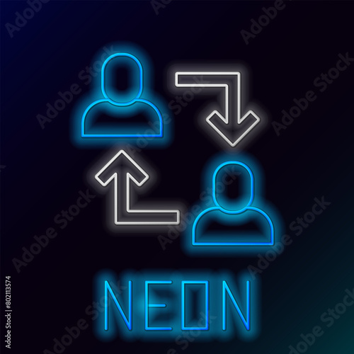 Glowing neon line Project team base icon isolated on black background. Business analysis and planning, consulting, team work, project management. Colorful outline concept. Vector