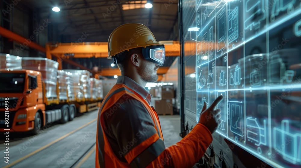 Generate visuals of augmented reality aiding workers in logistics tasks Generate visuals of augmented reality aiding workers in logistics tasks
