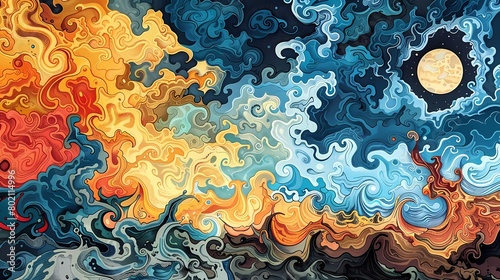 Ocean flame swirl pattern illustration poster background