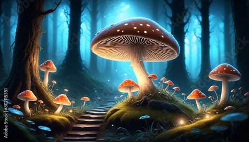 Magical starlit forest with glowing mushrooms and (6)