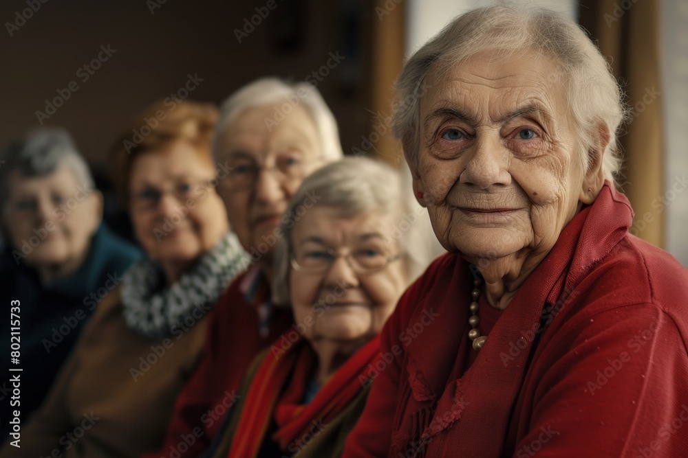 Portrait of an elderly woman with her family in the background. Portrait of an elderly woman with her family in the background.