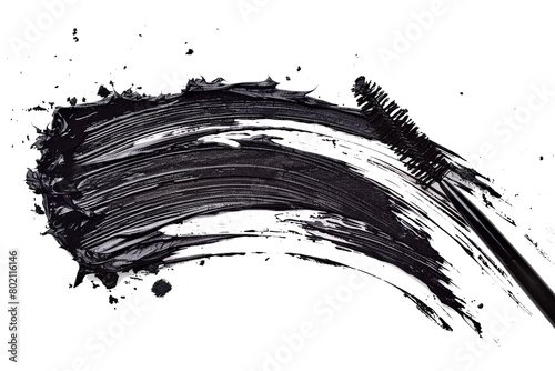 Mascara smudge isolated on background, mascara wand swatch, Beauty eye makeup smeared.