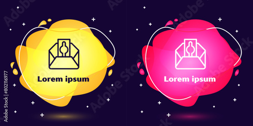 Set line Donate or pay your zakat as muslim obligatory icon isolated on blue background. Muslim charity or alms in ramadan kareem before eid al-fir. Abstract banner with liquid shapes. Vector