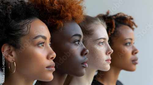 Five Women in Vibrant Colorism Style, To showcase diversity, individuality, and beauty through a unique and colorful portrait of five women with photo