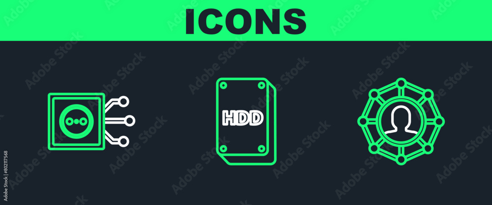 Set line Project team base, Remote control and Hard disk drive HDD icon. Vector Set line Project team base, Remote control and Hard disk drive HDD icon. Vector