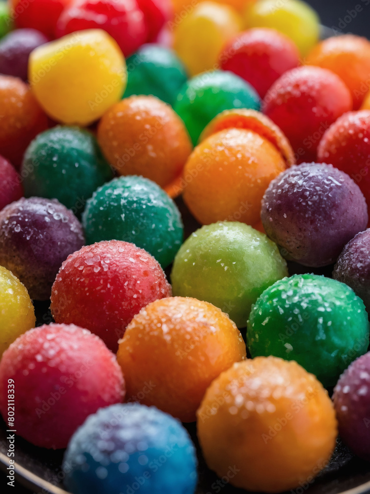 Rainbow of Flavors, Close-Up Shot Showcasing a Variety of Colorful Fruit Bonbons. Rainbow of Flavors, Close-Up Shot Showcasing a Variety of Colorful Fruit Bonbons.