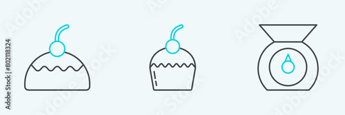 Set line Scales, Cake and icon. Vector