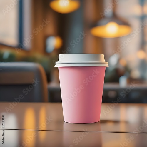 PINK realistic mockup of paper cup with lid on transparent background