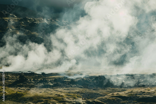 Steam rising from geothermal vents