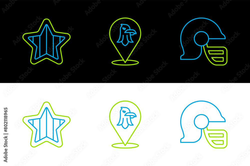Set line American football helmet, USA Independence day and Eagle icon. Vector Set line American football helmet, USA Independence day and Eagle icon. Vector