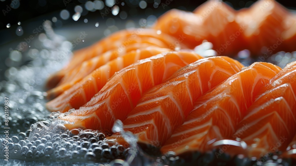 A captivating real-photo shot showcasing the harmonious processing of salmon products for global export, maintaining natural freshness A captivating real-photo shot showcasing the harmonious processing of salmon products for global export, maintaining natural freshness