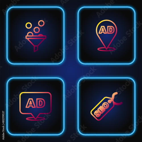 Set line SEO optimization, Advertising, Lead management and . Gradient color icons. Vector