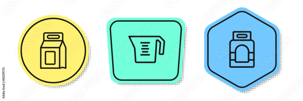 Set line Laundry detergent, Measuring cup and . Colored shapes. Vector Set line Laundry detergent, Measuring cup and . Colored shapes. Vector