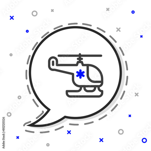 Line Rescue helicopter icon isolated on white background. Ambulance helicopter. Colorful outline concept. Vector
