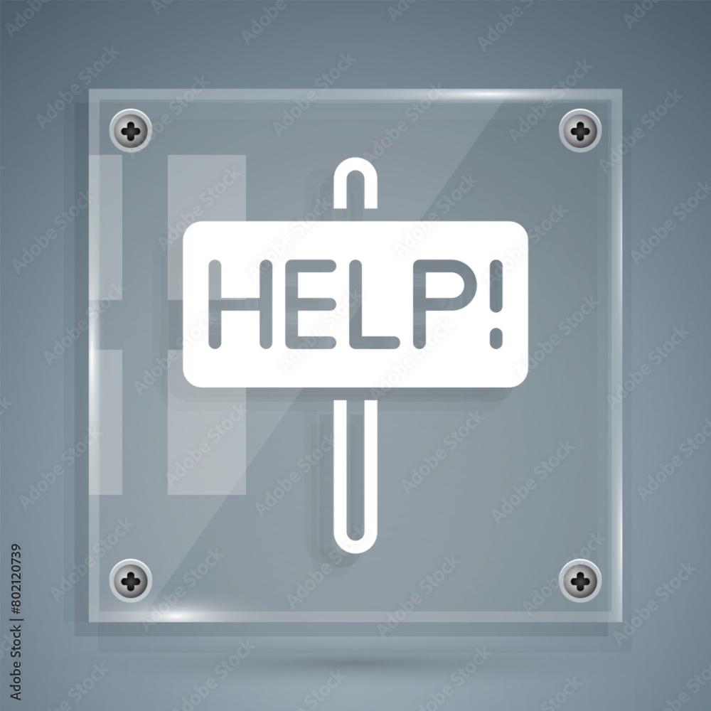 White Help icon isolated on grey background. Square glass panels. Vector White Help icon isolated on grey background. Square glass panels. Vector