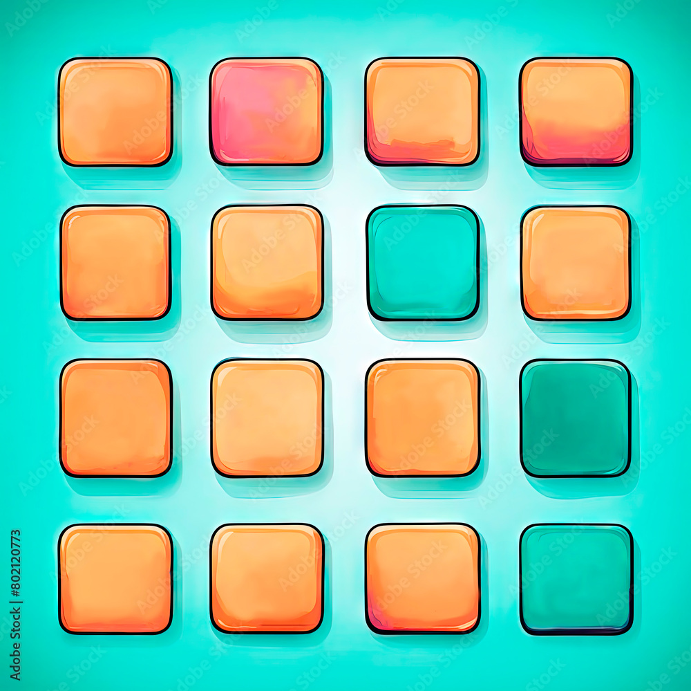 A set of minimalistic square buttons for the website in green and orange tones with an empty space for icons. A set of minimalistic square buttons for the website in green and orange tones with an empty space for icons.