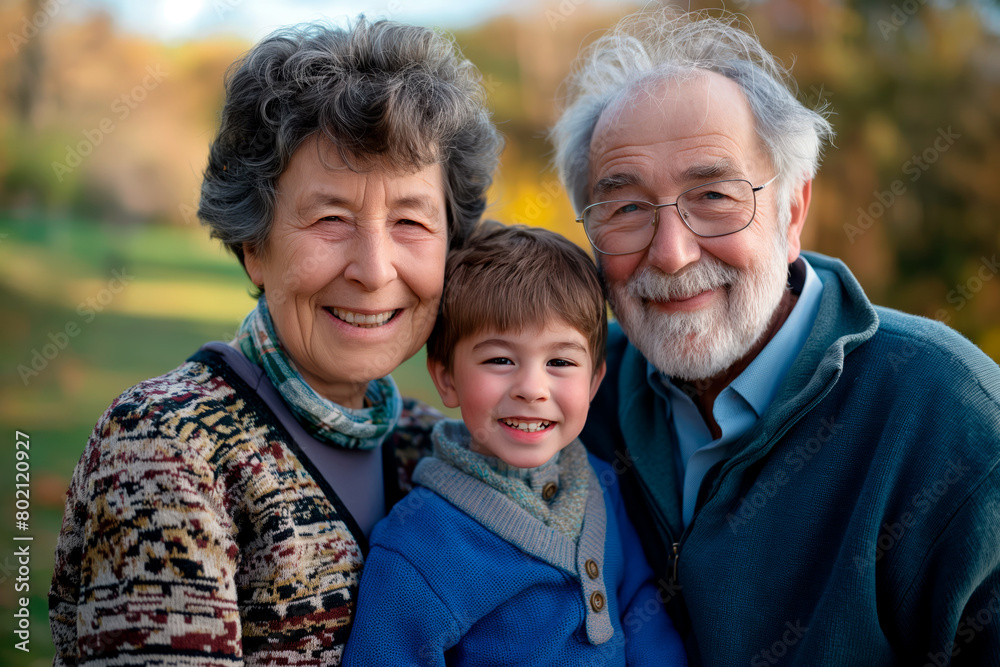 Fototapeta premium Portrait of happy grandparents with their grandson.