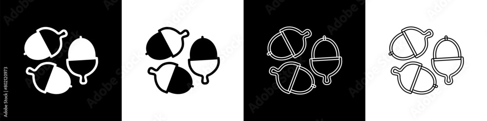 Set Acorn icon isolated on black and white background. Vector Set Acorn icon isolated on black and white background. Vector