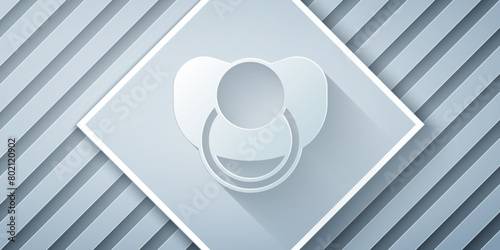 Paper cut Baby dummy pacifier icon isolated on grey background. Toy of a child. Paper art style. Vector