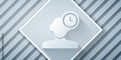 Paper cut Insomnia icon isolated on grey background. Sleep disorder with capillaries and pupils. Fatigue and stress. Paper art style. Vector