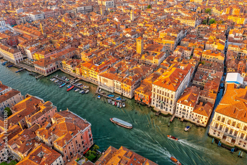 Panoramic shot Venice, Cannareggio, Italy. Tiled roofs and streets. Historical buildings. Tourism. photo
