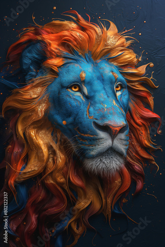 Majestic Blue Lion with Golden Flowing Mane