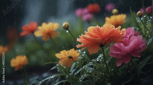 Flowers in the summer rain.