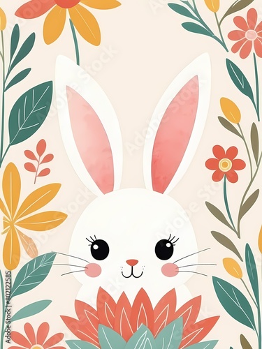 Floral Cute Baby Bunny Nursery Generative AI Illustration 