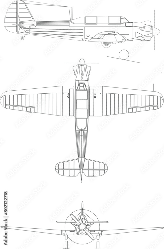 Adobe Illustrator Artwork Yakovlev Yak-18 3-view svg vector file.eps Adobe Illustrator Artwork Yakovlev Yak-18 3-view svg vector file.eps