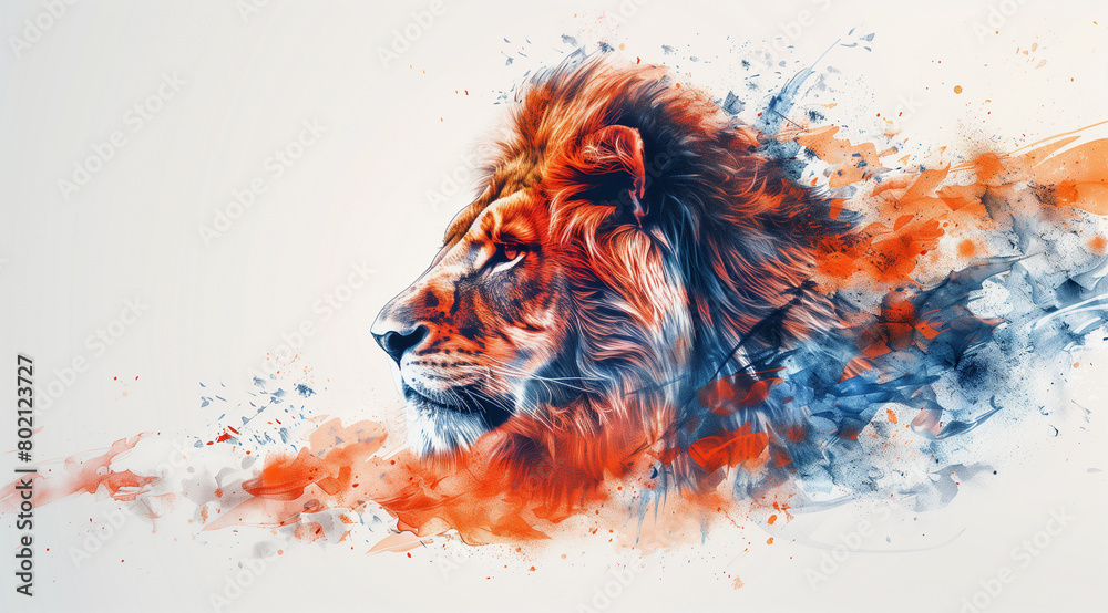 Lion in Dynamic Red and Blue Strokes