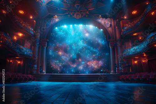Holographic Theater Stage with Captivating Multimedia Projections and Luminous Atmosphere for Immersive Entertainment Experiences