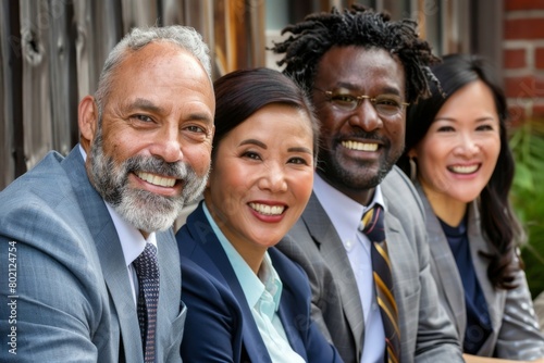 Diverse Business People Group Teamwork Concept. Portrait Of Multiethnic Businesspeople Smiling