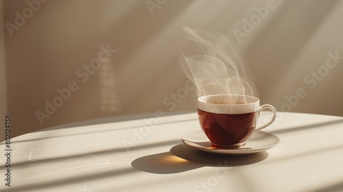 A steaming cup of herbal tea, exuding warmth and comfort on a white studio backdrop