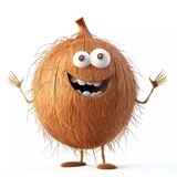 3d illustration of coconut cartoon character, isolated on white background