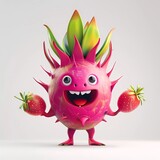 3d illustration of dragon fruit cartoon character, isolated on white background