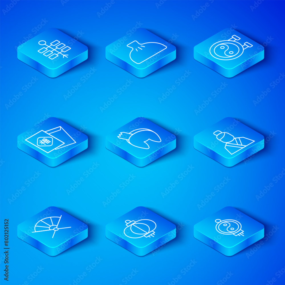 Set line Traditional paper fan, Chinese fortune cookie, lantern, Asian woman, Yin Yang symbol, New Year, Firework and icon. Vector Set line Traditional paper fan, Chinese fortune cookie, lantern, Asian woman, Yin Yang symbol, New Year, Firework and icon. Vector