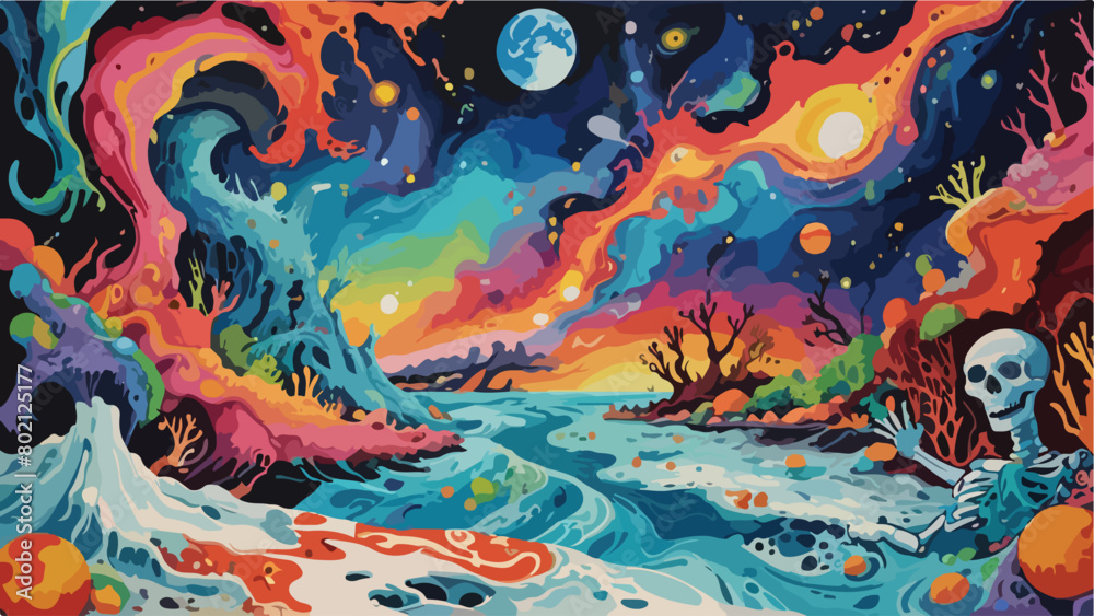 Illustration of Colorful Swirls and Human Skulls with Psychedelic Art Depicting the Increasingly Alarming Climate Change on the Planet. Illustration of Colorful Swirls and Human Skulls with Psychedelic Art Depicting the Increasingly Alarming Climate Change on the Planet.