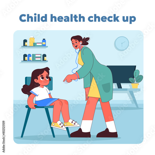 Friendly pediatric check up. Vector illustration