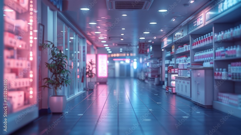 Defocused Blurred Pharmacy Drugstore Interior