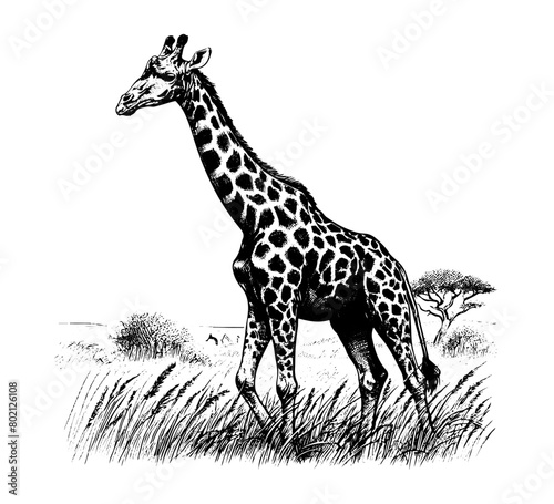 african giraffe hand drawn vector