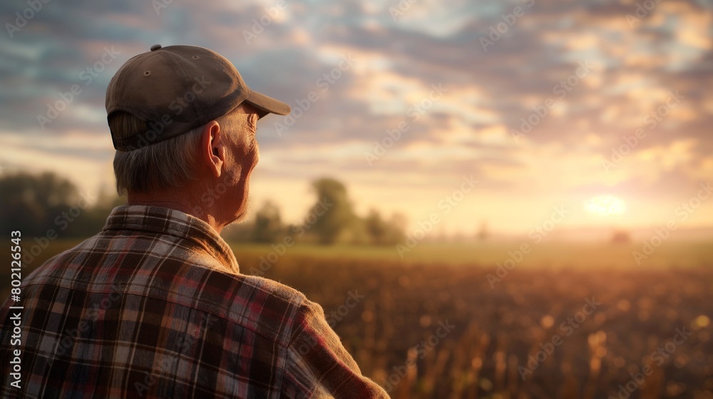 A farmer surveying their land with pride, a gleam of satisfaction in their weathered eyes. A farmer surveying their land with pride, a gleam of satisfaction in their weathered eyes.