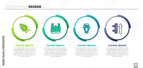 Set Dead fish, Say no to plastic bags poster, Face in protective mask and Global warming. Business infographic template. Vector