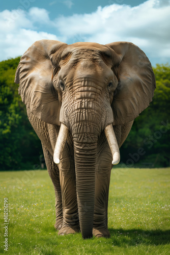 portrait of an elephant at a meadow