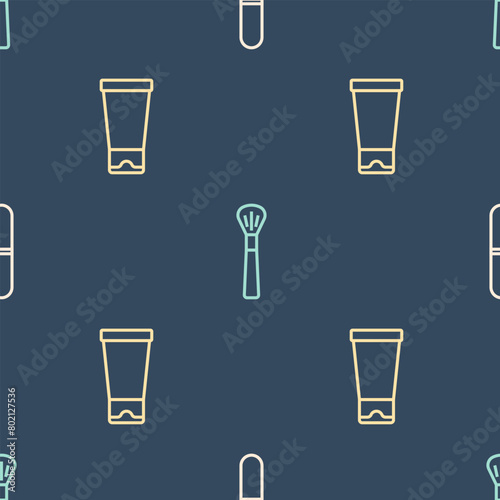 Set line Nail file, Cream or lotion cosmetic tube and Makeup brush on seamless pattern. Vector