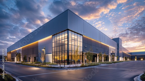 the exterior of a modern meat processing plant, symbolizing efficiency and hygiene standards