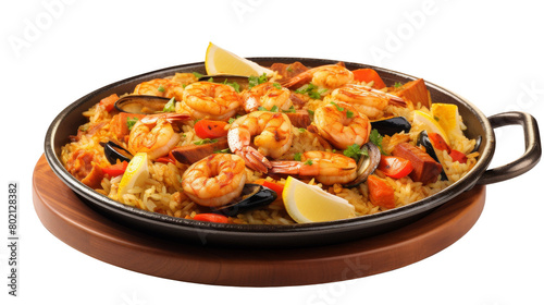 Authentic Spanish Paella isolated on transparent background PNG