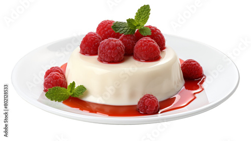 Elegant Raspberry Panna Cotta isolated on transparent background PNG