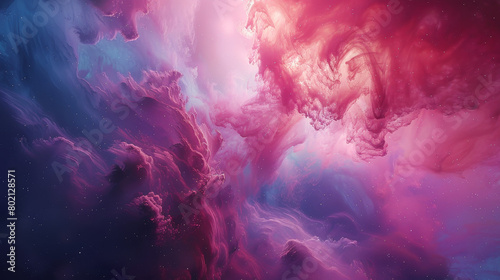 A colorful space scene with pink and blue clouds
