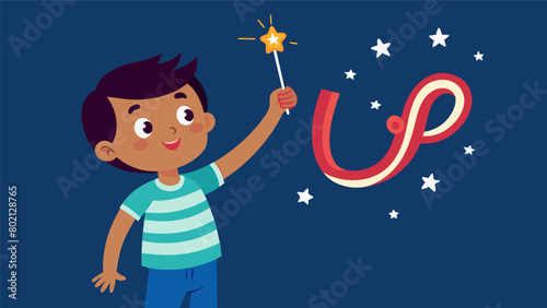 A little one carefully writing USA in the air with a sparkler feeling proud and patriotic.. Vector illustration