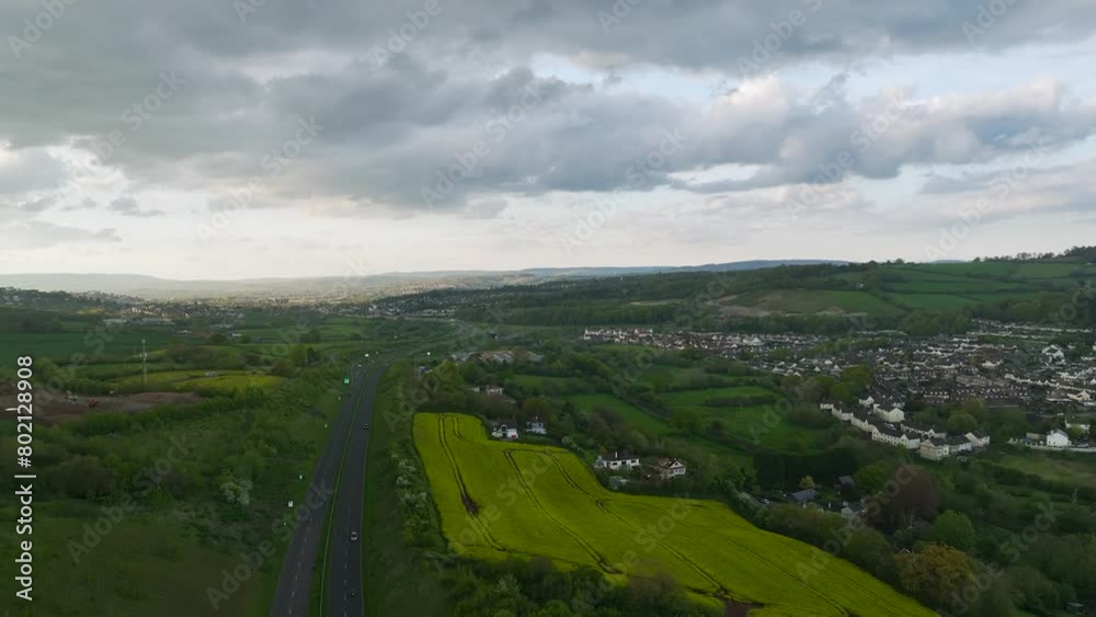 Rapeseed fields and farms from a drone, Torquay, Devon, England Rapeseed fields and farms from a drone, Torquay, Devon, England